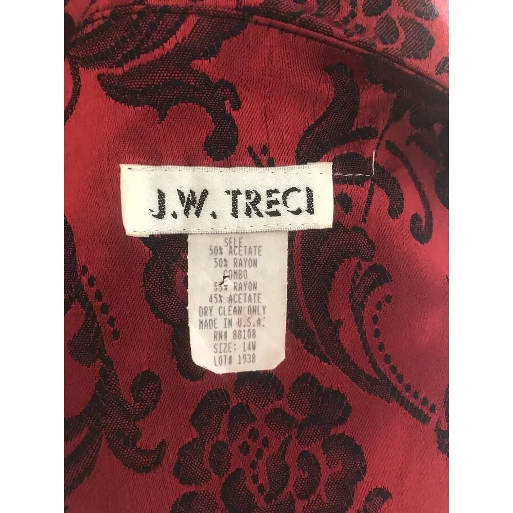 J.W. Treci Vintage Paisley Jacket Red And Black W/ Shoulder Pads 16W